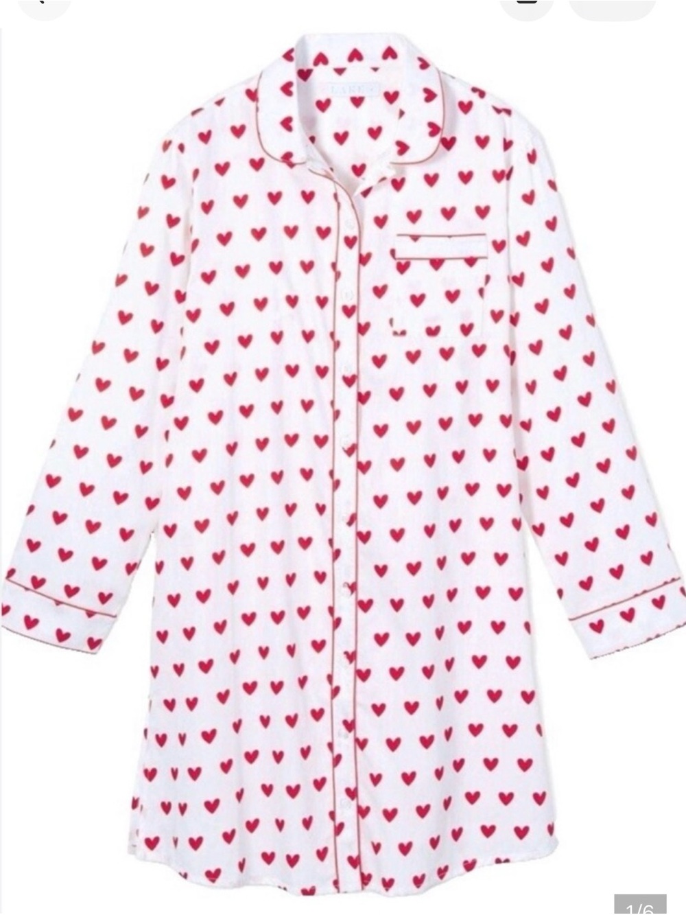 Women White Heart Print Pajama Top - Red Hearts